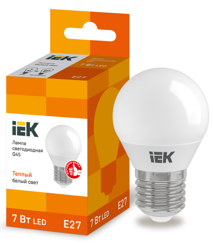 IEK Лампа светодиодная LED 7вт E27 тепло-белый матовый шар ECO (LLE-G45-7-230-30-E27) фото 2