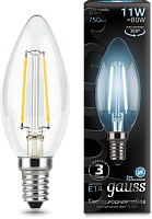 GAUSS Лампа светодиодная LED 11Вт E14 750lm 4100К Filament Свеча  (103801211)
