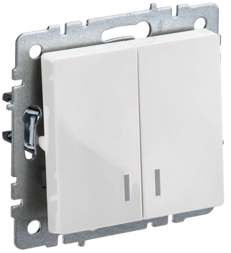 BRITE Выключатель двухклавишный с индикацией 10А ВС10-2-1-БрБ белый (BR-V20-1-10-K01)