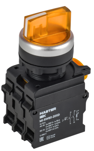 IEK Переключатель с подсветкой на 3 положения 2NO жёлтый MASTER  (MI-SW60-20XD-4-14-3-K05)