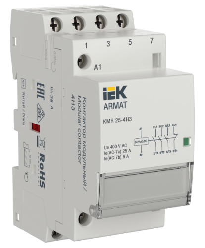 IEK ARMAT Контактор модульный KMR 25А 24В AC/DC 4НЗ  (AR-KMR20-025-04-024)