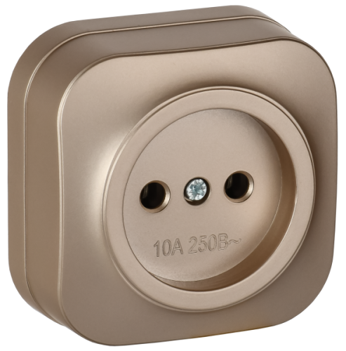 IEK GLORY Розетка 1-местная для открытой установки без заземления без защитных шторок 10А РС20-2-ХШм шампань матовый  (ERH10-K37M-10)