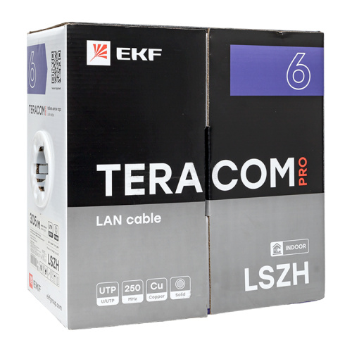 EKF Кабель витая пара TERACOM PRO Cat.6 U/UTP 4 пары solid 23AWG оболочка LSZH нг(А)-HF цвет серый (упак. 305м) (TRP-6UTP-04LSH-GY-IN3) фото 3