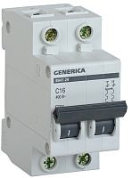 IEK Выключатель автоматический двухполюсный 16А C ВА47-29 GENERICA  4.5кА (MVA25-2-016-C)