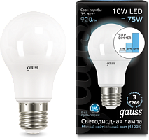 GAUSS Лампа светодиодная LED 10вт 230в, A60, Е27, step dim, белый  (102502210-S)