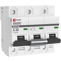 EKF Автоматический выключатель 3P 32А (C) 10kA ВА     47-100  Basic (mcb47100-3-32C-bas)