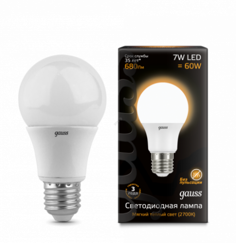 GAUSS Лампа светодиодная LED 7вт 230в А60 Е27 теплый  (102502107) (102502107)