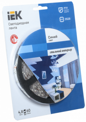 IEK Лента светодиодная LEDх60/м 5м 4.8w/m 12в синий eco (LSR1-7-060-20-1-05)