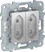 SCHNEIDER ELECTRIC Розетка UNICA NEW двухмодульная без заземления со шторками винтовой зажим 10 А алюминий (NU503130)