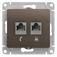 SCHNEIDER ELECTRIC GLOSSA Розетка двойная RJ11+RJ45 категория 5E шоколад в рамку (GSL000885)