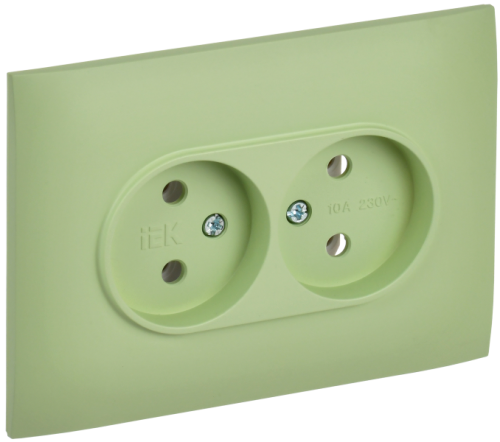 IEK SKANDY Розетка 2-местная без заземления без защитных шторок 10А в сборе SK-R10G мятный  (SK-R20-10-K06-F)