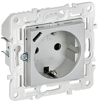 IEK SKANDY Розетка с заземлением с защитными шторками 16А с USB C 18Вт SK-R17S серебряный  (SK-R14-16-U14-018-K23)
