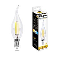 FERON Лампа светодиодная LED 7вт Е14 теплый свеча на ветру FILAMENT (LB-67) (25727)