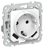 FLITE Розетка 1-местная с заземлением с защитными шторками 16А с USB A+A 3,1А безвинтовое крепление  белый (FI-R14-16-1-U21-D31-K01)
