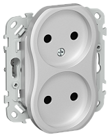 FLITE Розетка 2-местная без заземления без защитных шторок безвинтовое крепление 10А  алюминий (FI-R20-10-1-K47)