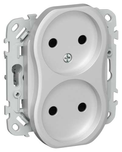 FLITE Розетка 2-местная без заземления без защитных шторок безвинтовое крепление 10А  алюминий (FI-R20-10-1-K47)
