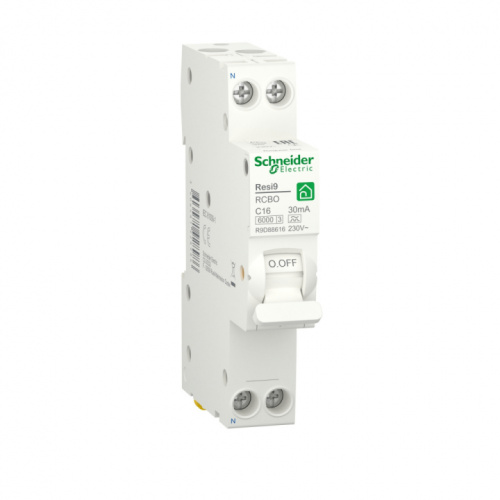 SCHNEIDER ELECTRIC RESI9 АВТ. ВЫКЛ. ДИФФЕРЕНЦИАЛЬНОГО тока АВДТ 1P+N С 16А 6000A 30мА 18mm тип A (R9D88616)