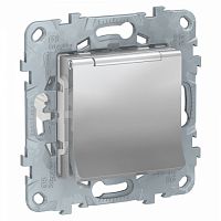 SCHNEIDER ELECTRIC Розетка UNICA NEW с заземлением со шторками с крышкой 16 А 250 В IP40 алюминий (NU503730TA)