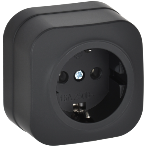 IEK GLORY Розетка 1-местная для открытой установки с заземлением без защитных шторок 16А РС20-3-ХЧм черный матовый  (ERH11-K02M-16)