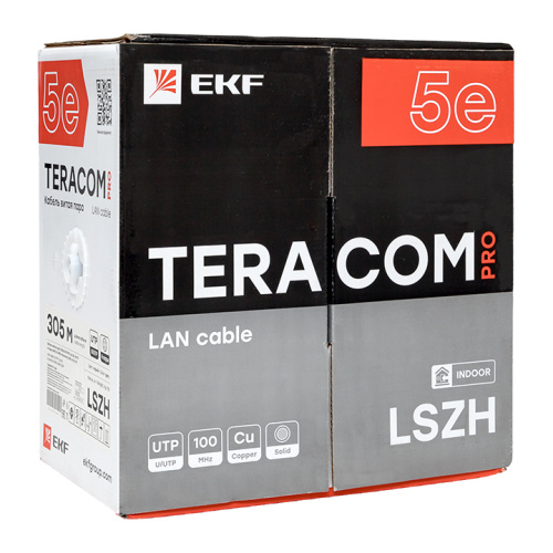 EKF Кабель витая пара TERACOM PRO Cat.5E U/UTP 4 пары solid 24AWG оболочка LSZH нг(А)-HF цвет серый (упак. 305м) (TRP-5EUTP-04LSH-GY-IN3) фото 3