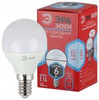 ЭРА Лампа светодиодная ECO LED P45-6W-840-E14  (диод, шар, 6Вт, нейтр, E14  (10/100/3000)  (Б0019077)