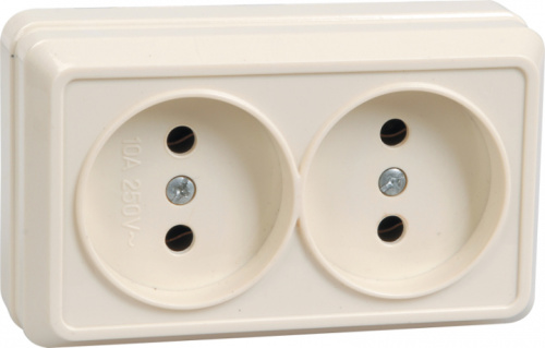 IEK ОКТАВА Розетка двойная наружная бежевая без крышки 10А (ERO20-K33-10-DC)