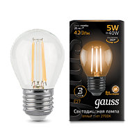 GAUSS Лампа светодиодная LED 5Вт 230в,E27 Filament теплый шар  (105802105)