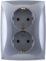 SCHNEIDER ELECTRIC ДУЭТ Розетка двойная с заземлением серебро (WDE000324)