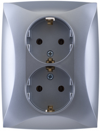 SCHNEIDER ELECTRIC ДУЭТ Розетка двойная с заземлением серебро (WDE000324) SCHNEIDER ELECTRIC ДУЭТ Розетка двойная с заземлением серебро (WDE000324)