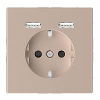 SCHNEIDER ELECTRIC Розетка Schuko MERTEN SDL с 2 USB c зарядным устройством 2.4 A шампань (MTN2366-6051)