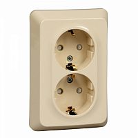 SCHNEIDER ELECTRIC ЭТЮД Розетка двойная скрытой установки с заземлением со шторками 16А 250B, кремовый (PC16-108K)
