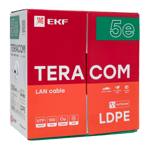 EKF Кабель витая пара TERACOM Cat.5E U/UTP 4 пары solid внешний оболочка LDPE цвет черный (упак. 305м) (TRC-5EUTP-04PE-BK-OUT3) фото 3