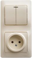 SCHNEIDER ELECTRIC Блок: розетка + выключатель двухклавишный с подсветкой бежевый (GSL000273)