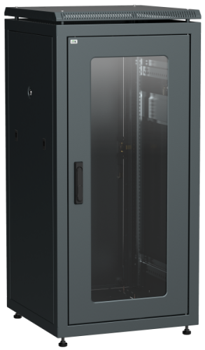 IEK Шкаф сетевой 19дюйм LINEA N 28U 600х600 мм стеклянная передняя дверь. задняя металлическая черный (LN05-28U66-GM)