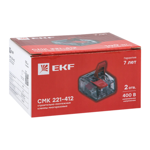 EKF Клемма СМК 221-412 2 отверстия 0.2-4.0 мм2  (100 шт.) PROxima (plc-smk-221-412) фото 2