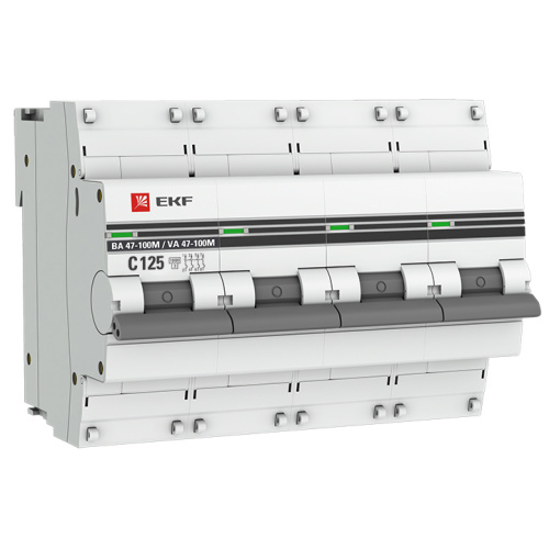 EKF Автоматический выключатель 4P 125А (D) 10kA ВА 47-100M с электромагнитным расцепителем  PROxima (mcb47100m-4-125C-pro)