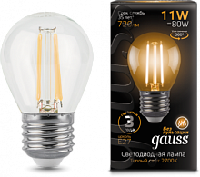 GAUSS Лампа светодиодная LED-11Вт E27 720lm 2700K Filament Шар  (105802111)