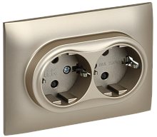 IEK SKANDY Розетка 2-местная с заземлением с защитными шторками 16А в сборе SK-R07Sh шампань  (SK-R24-16-K37-F)