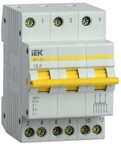 IEK Выключатель-разъединитель трехпозиционный ВРТ-63 3P 16А (MPR10-3-016)