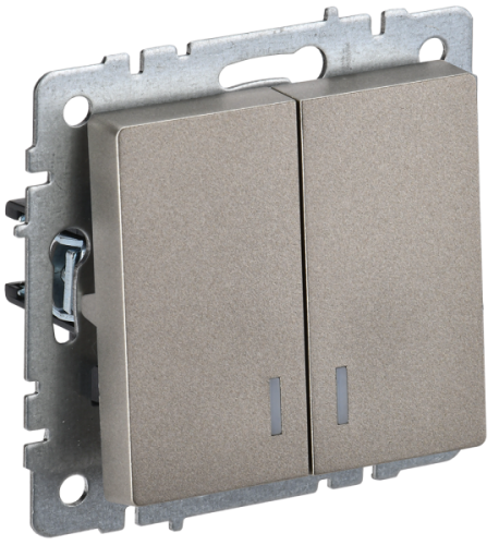 BRITE Выключатель двухклавишный с индикацией 10А ВС10-2-1-БрШ шампань (BR-V20-1-10-K37)