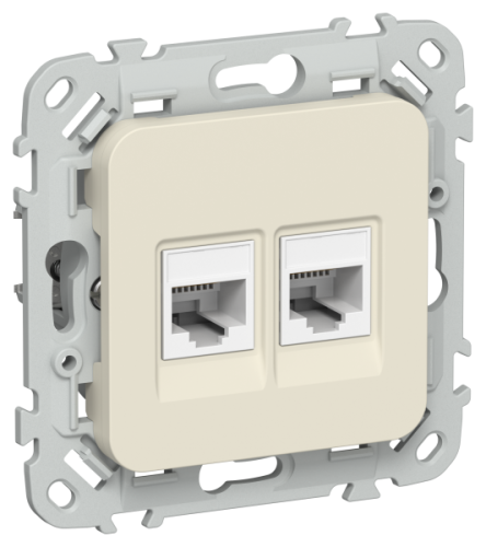 FLITE Розетка 2-местная компьютерная RJ45 категория 5Е UTP  сливочный (FI-K22-1-K86)