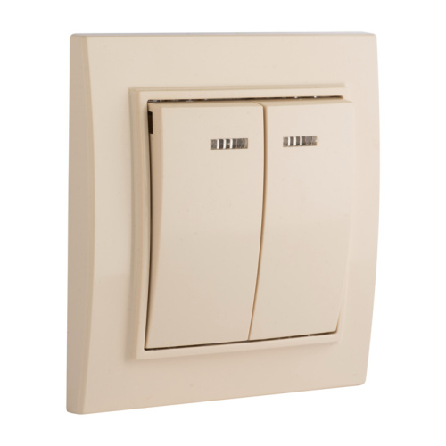 EKF Выключатель двухклавишный СП Минск с индикатором 10А бежевый (ERV10-123-20) фото 2