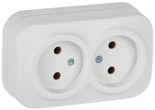IEK GLORY Розетка 2-местная для открытой установки без заземления без защитных шторок 10А РС22-2-ХБм белый матовый  (ERH20-K01M-10)