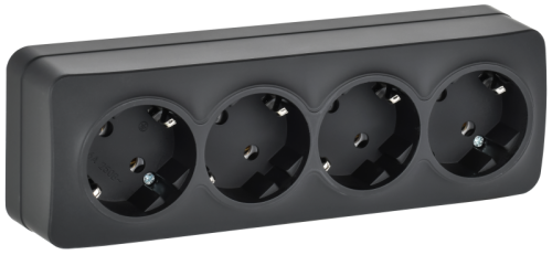 IEK GLORY Розетка 4-местная для открытой установки с заземлением без защитных шторок 16А РС24-3-ХЧм черный матовый  (ERH41-K02M-16)