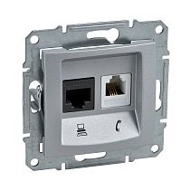 SCHNEIDER ELECTRIC Sedna Розетка телефонная + компьютерная алюминий (SDN5200160)