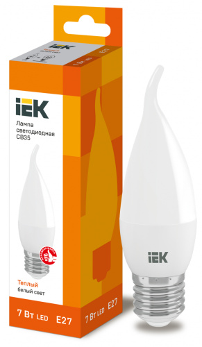 IEK Лампа светодиодная LED 7вт Е27 тепло-белый матовая свеча на ветру ECO (LLE-CB35-7-230-30-E27)