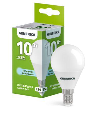 IEK Лампа светодиодная G45 шар 10Вт 230В 6500К E14 GENERICA (LL-G45-10-230-65-E14-G)
