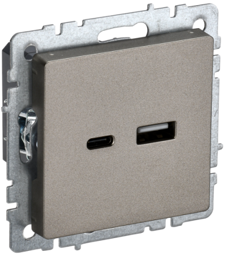 IEK BRITE Розетка USB A+C 18Вт РЮ11-1-БрШ шампань IEK (BR-U22-018-K37)