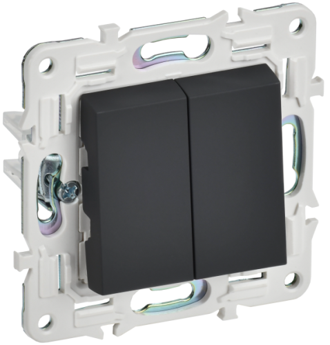 IEK SKANDY Выключатель 2-клавишный проходной 10А SK-V05G графит  (SK-V22-0-10-K53)