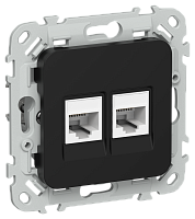 FLITE Розетка 2-местная компьютерная RJ45 категория 5Е UTP  черный (FI-K22-1-K02)